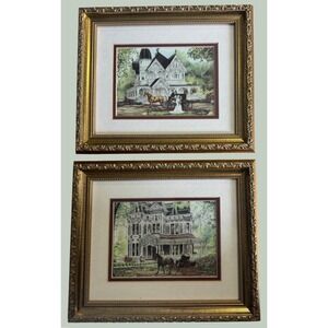 Walter Campbell Wedding Day Southern Charm Framed Victorian House Print Pair